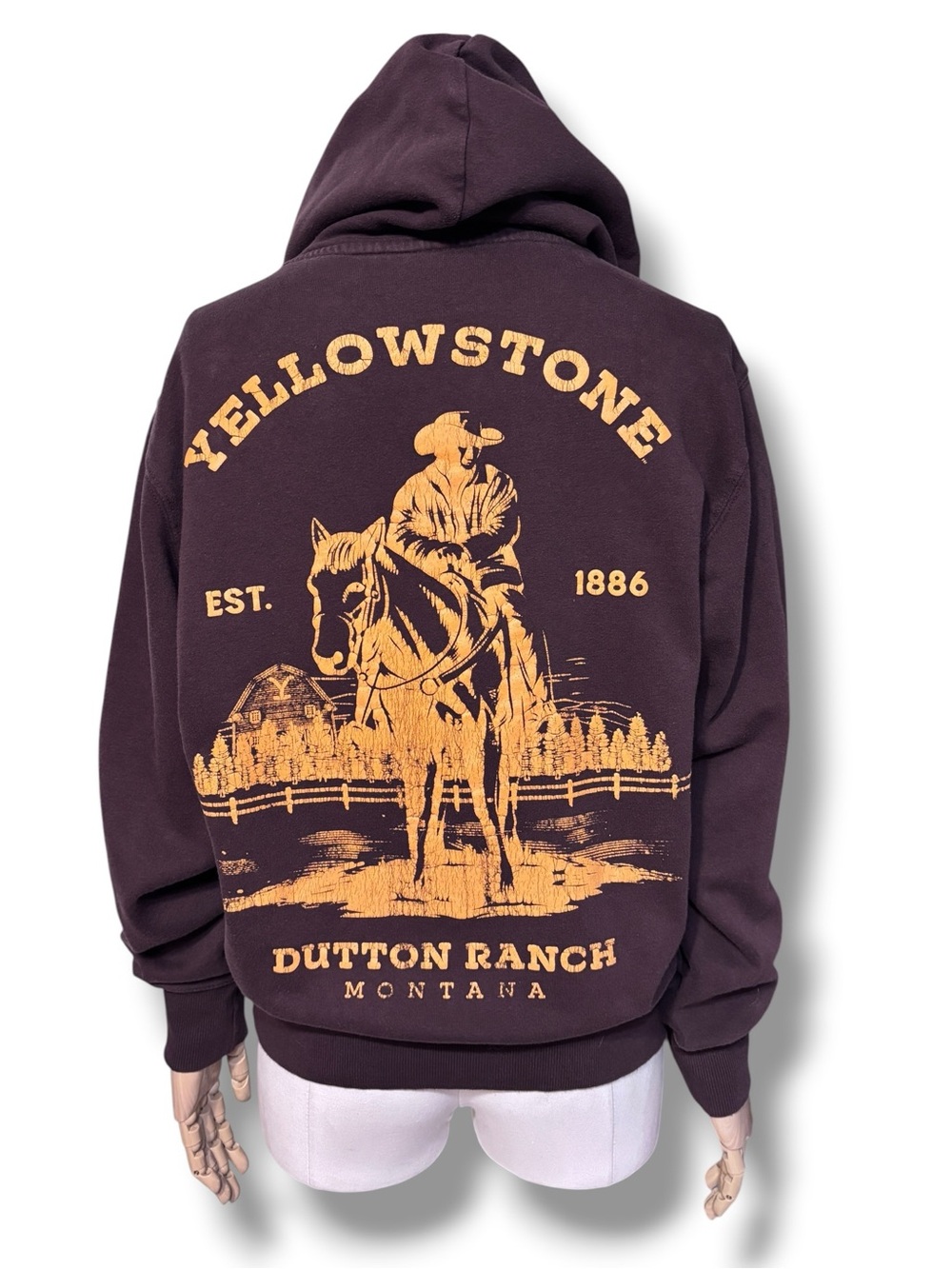 YELLOWSTONE Brown Graphic Hoodie Size Small Limited Run for Crew - Picture 2 of 11